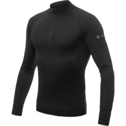Baselayer Merino Active Tee Outdoor Heren Lange Mouw Half Zip Zwart Medium