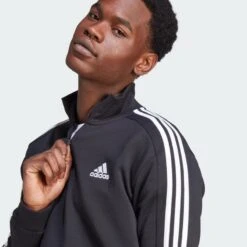 ADIDAS Essentials Fleece 3-Stripes Sweatshirt Met Korte Rits -WarmeK Kleding Winkel essentials fleece 3 stripes sweatshirt met korte rits 3