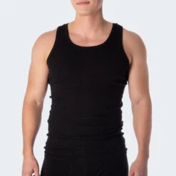 Herenonderhemd Set Van 2 | Naadloze Tanktop | Fijn Ribbenoverhemd | Zwart -WarmeK Kleding Winkel herenonderhemd set van 2 naadloze tanktop fijn ribbenoverhemd zwart 1