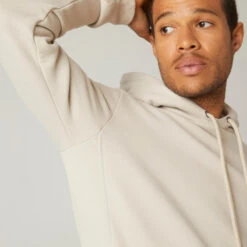 Molton Hoodie Voor Fitness -WarmeK Kleding Winkel lange fitness hoodie voor heren 500 warm vlasbeige 3