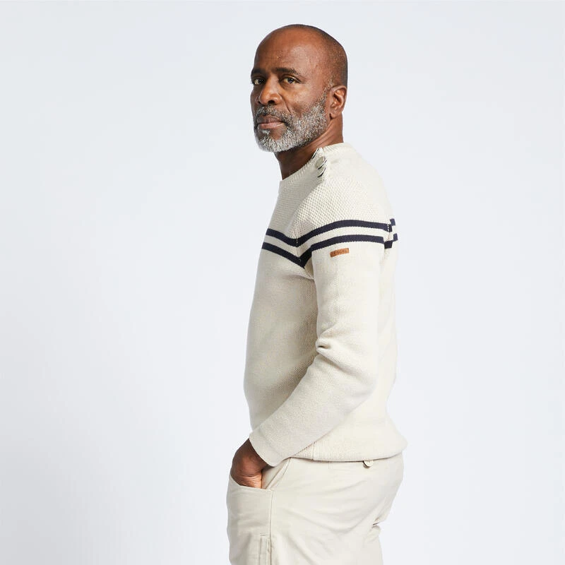 Tribord Schipperstrui Voor Heren Beige Met Blauwe Strepen 4 Tribord Schipperstrui Voor Heren Beige Met Blauwe Strepen - Afbeelding 2